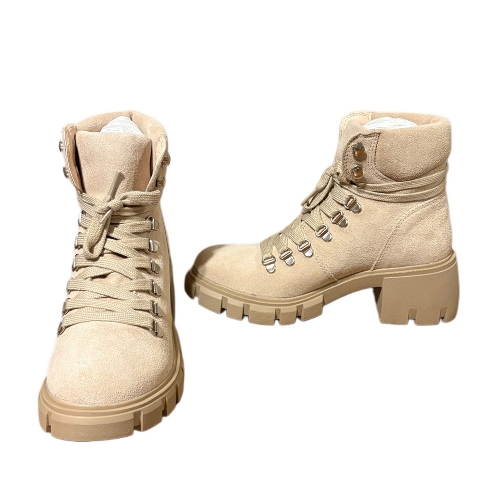 Steve Madden Beige Lace Up Boots - Picture 2 of 9